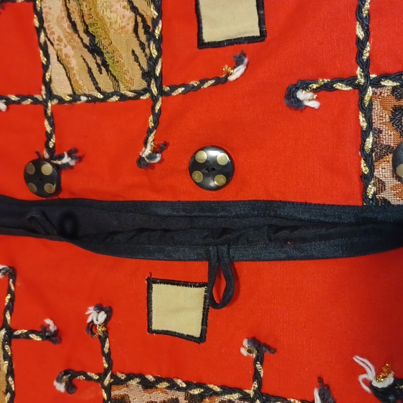 Allure red long sleeve jacket size medium w/ patches of animal print squares - Picture 6 of 10